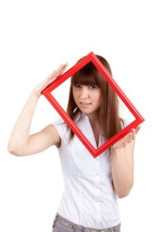 The Girl With An Empty Framework Stock Photography