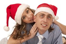 Woman Whispering In Boyfriend`s Ear Stock Photo Woman Whispering In Boyfriend`s Ear Stock Photo