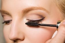 Charming Young Woman Applying Blusher Eyelid Royalty Free Stock Image Charming Young Woman Applying Blusher Eyelid Royalty Free Stock Image