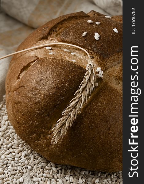 Bread with spikelet and grain