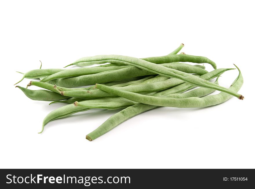Organic green beans on white background. Organic green beans on white background