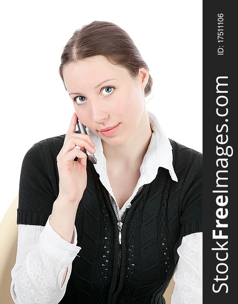 Smiling business woman. Isolated over white background