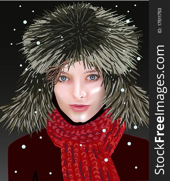 Vector illustration with girl. Winter. Vector illustration with girl. Winter