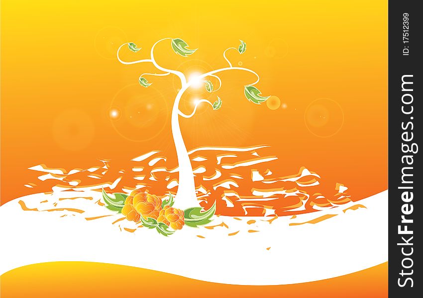 Abstract tree Illustration orange road grass hill spring autumn summer. Abstract tree Illustration orange road grass hill spring autumn summer