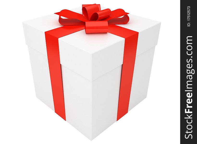 White Gift Box With Red Ribbon Isolated