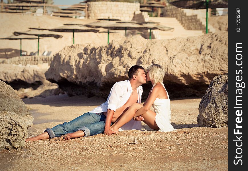 Couple kissed on beach beautiful. Couple kissed on beach beautiful