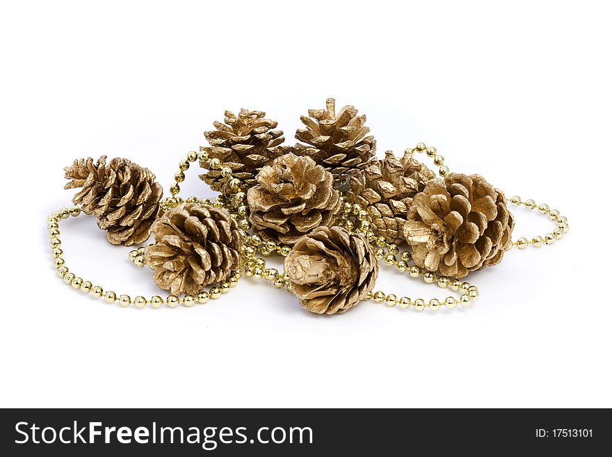 Golden cones group on a white background. Golden cones group on a white background