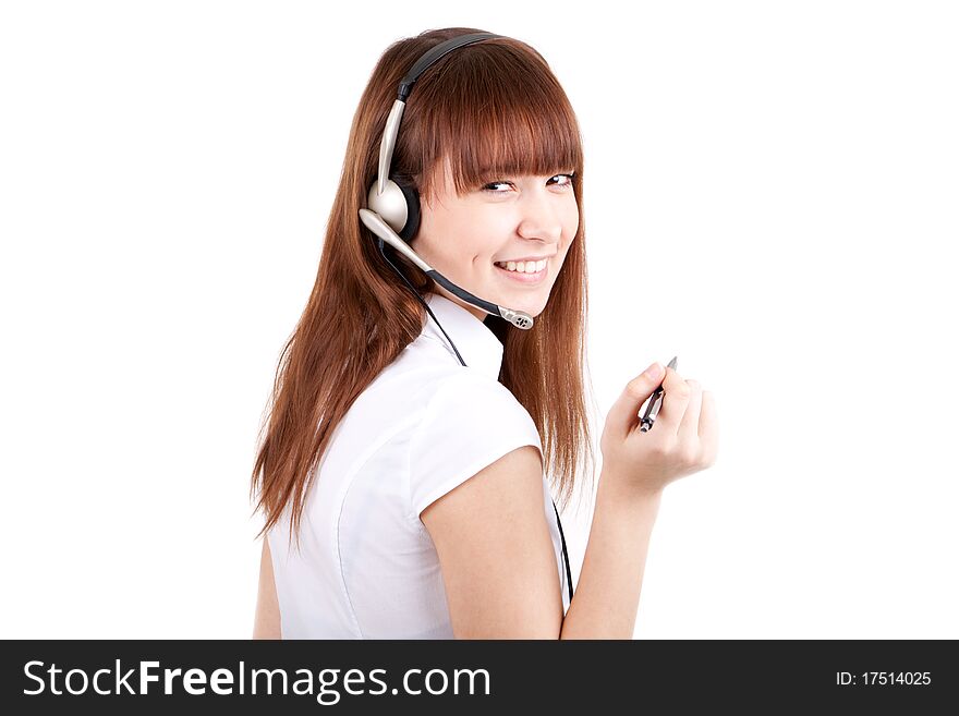 The beautiful girl with ear-phones for Skype. The beautiful girl with ear-phones for Skype