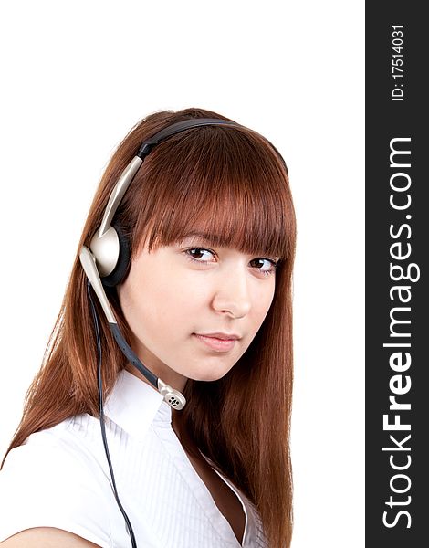 The beautiful girl with ear-phones for Skype. The beautiful girl with ear-phones for Skype