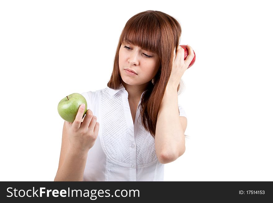 The beautiful girl with two apples. The beautiful girl with two apples