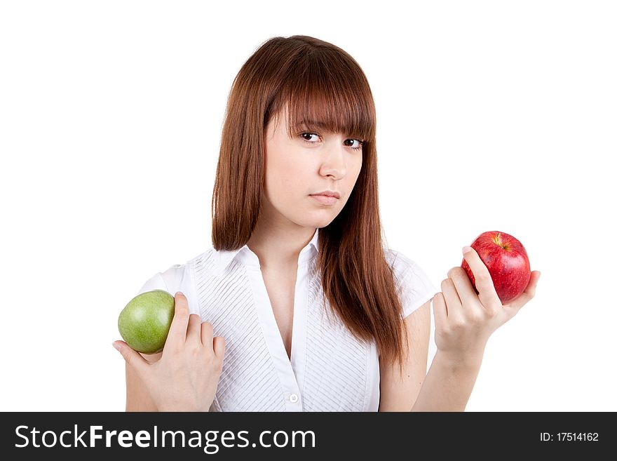 The beautiful girl with two apples. The beautiful girl with two apples