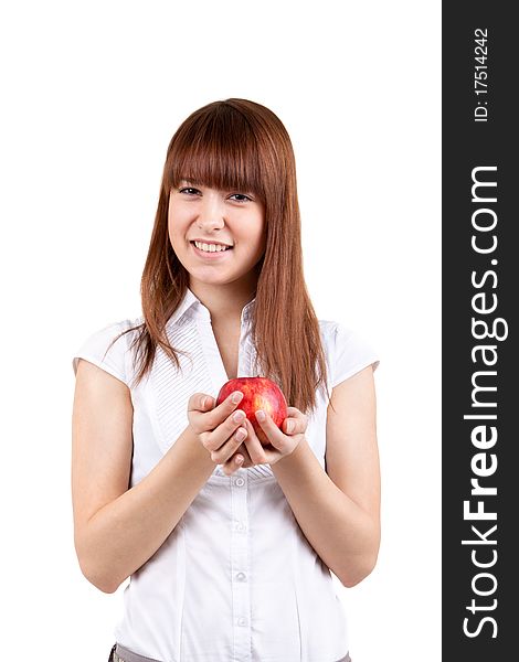 The beautiful girl with apple. The beautiful girl with apple