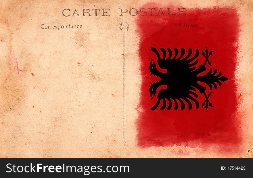 Old Textured Vintage Grunge Postcard Albania Flag. Old Textured Vintage Grunge Postcard Albania Flag