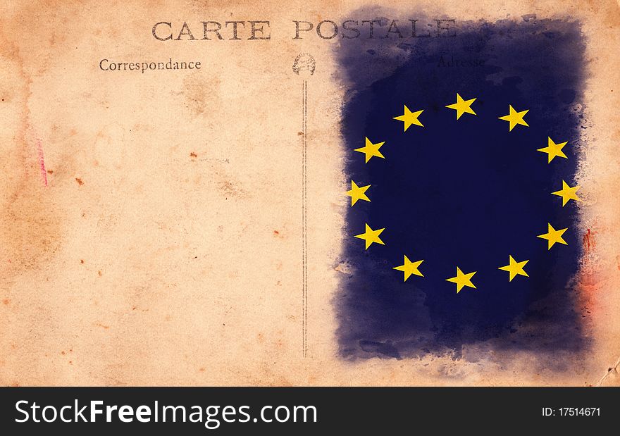 Old Vintage Grunge Postcard European Union Flag