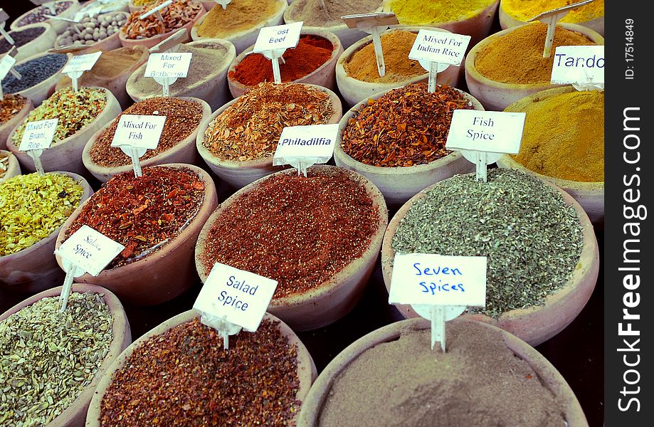 Colorful spices of different types