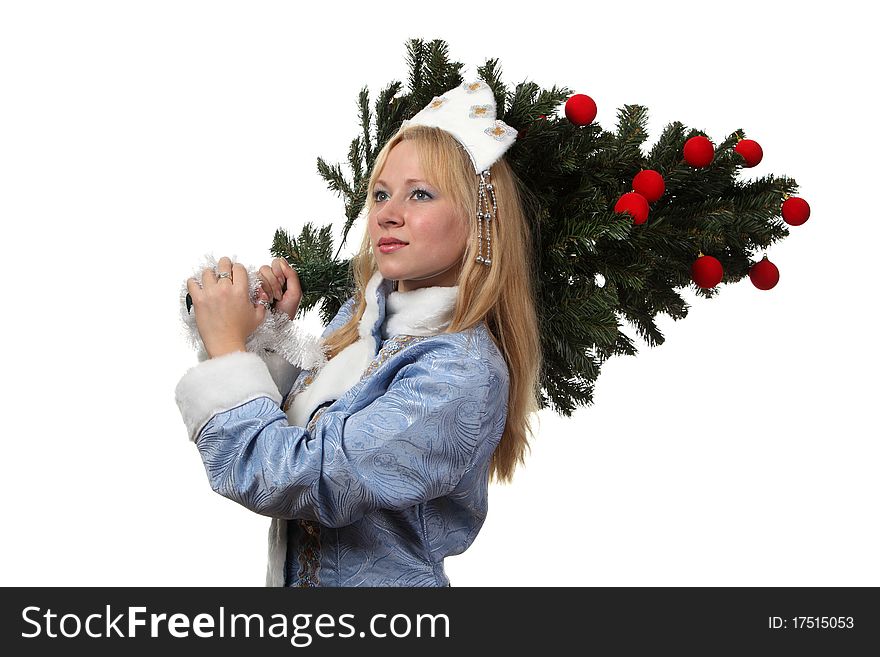 A young woman in costume of Snow Maiden