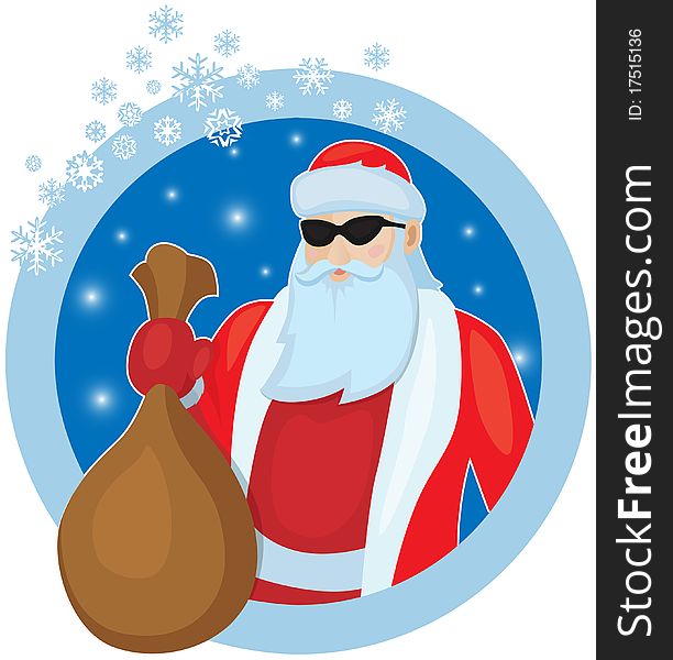 Severe Santa Claus with a bag of gifts in hand. Severe Santa Claus with a bag of gifts in hand