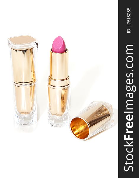 Women's lipstick in a transparent body with a white background
