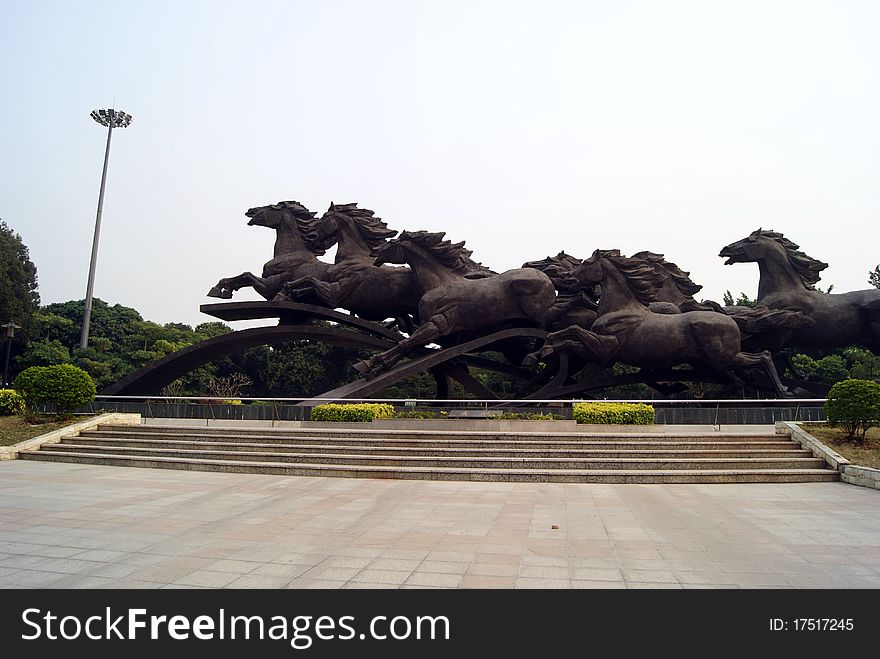 Sculpture of the horse. This is a park, Shenzhen, China in the landscape. For visitors. Sculpture of the horse. This is a park, Shenzhen, China in the landscape. For visitors.