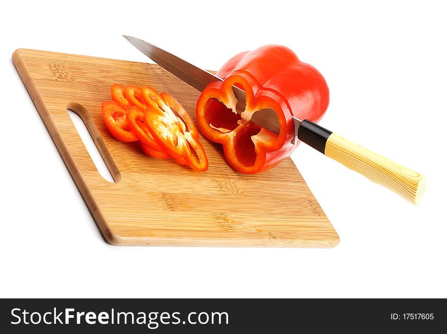 Sliced paprika on board and knife