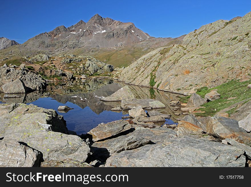 A small alpin lake at 2700 meters on the sea-level near Gavia Pass, Brixia province, Lombardy region, Italy