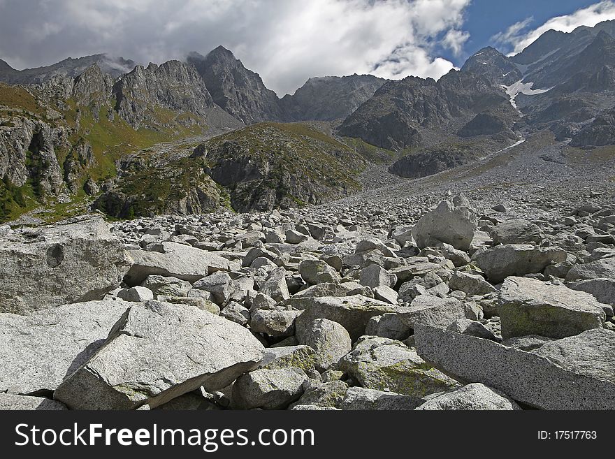 Sea of stones. A sea of big stones under Galinera Pass, 2320 meters on the sea-level, Brixia province, Lombardy region, Italy