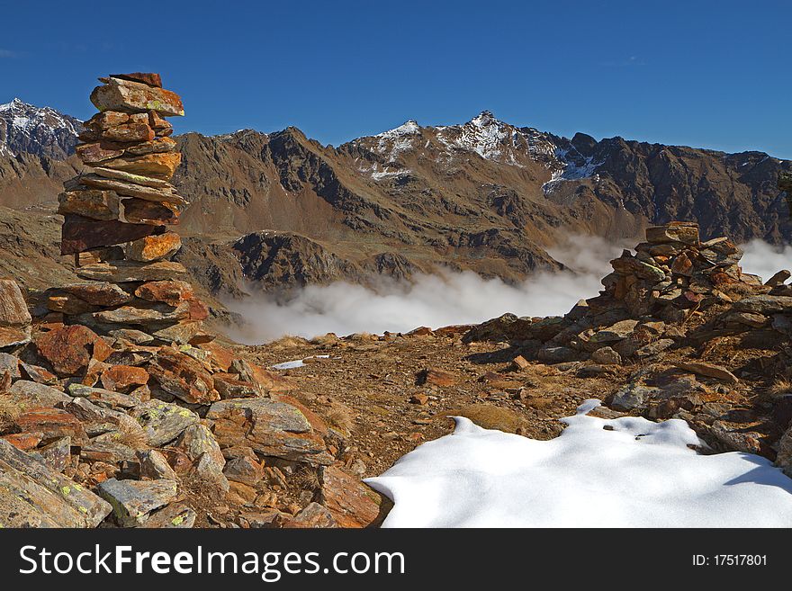 Graole Pass at 2800 meters on the sea-level, after a fall snowfall. Brixia province, Lombardy region, Italy