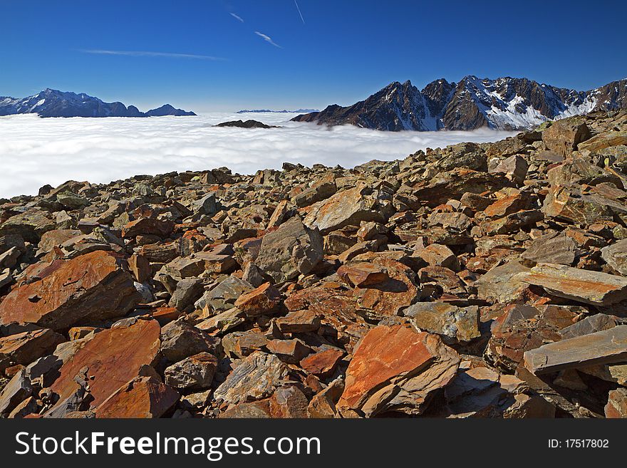 Sea of fog. A sea of fog covering Valle delle Messi, Brixia province, Lombardy region, Italy