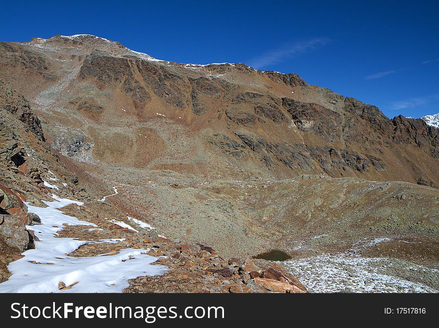 Track of the first global war for Graole Pass at 2810 meters on the sea-level. Brixia province, Lombardy region, Italy