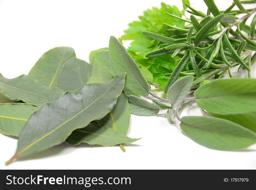 Bay leaves, sage, rosemary, and parsley alltogether. Bay leaves, sage, rosemary, and parsley alltogether