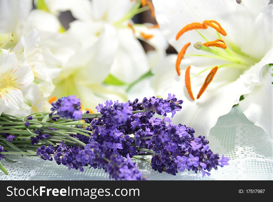 Aromatic white flowers with lavender. Aromatic white flowers with lavender