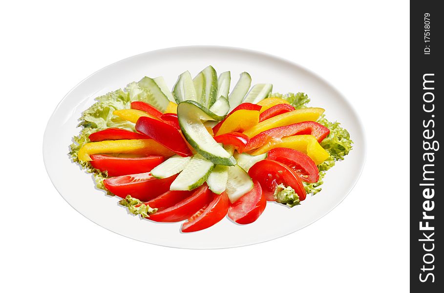 Slice of vegetable on a plate isolated on white background