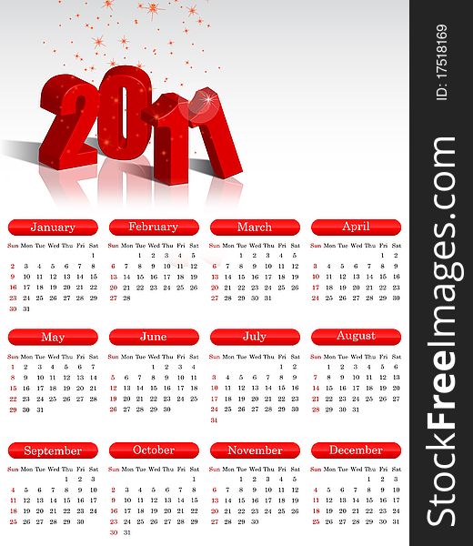 Calendar for 2011 on a white background. Calendar for 2011 on a white background