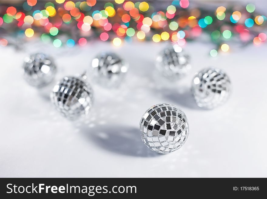 Christmas ornaments in form of disco balls. Christmas ornaments in form of disco balls