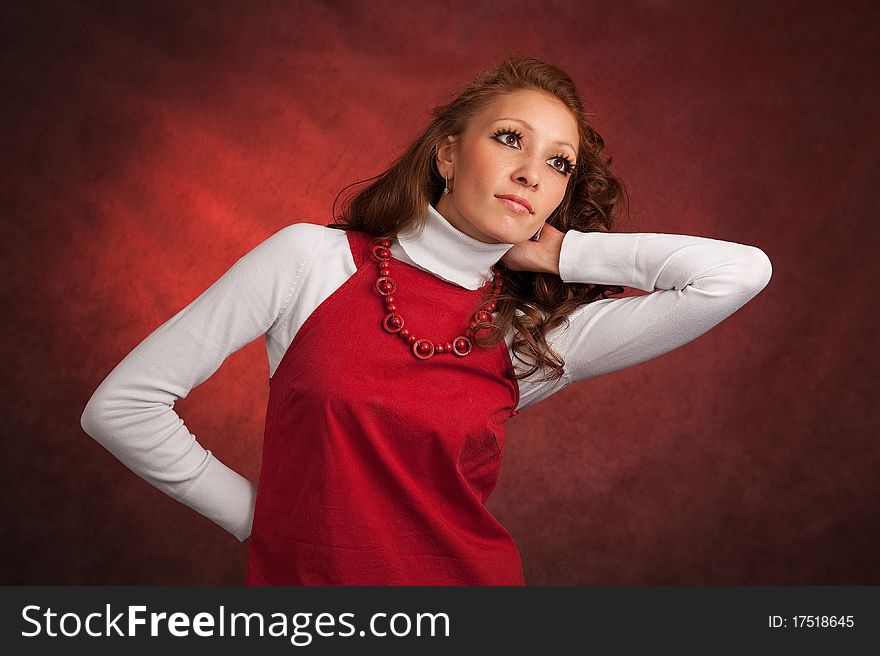 Portrait of woman in a red dress. Portrait of woman in a red dress