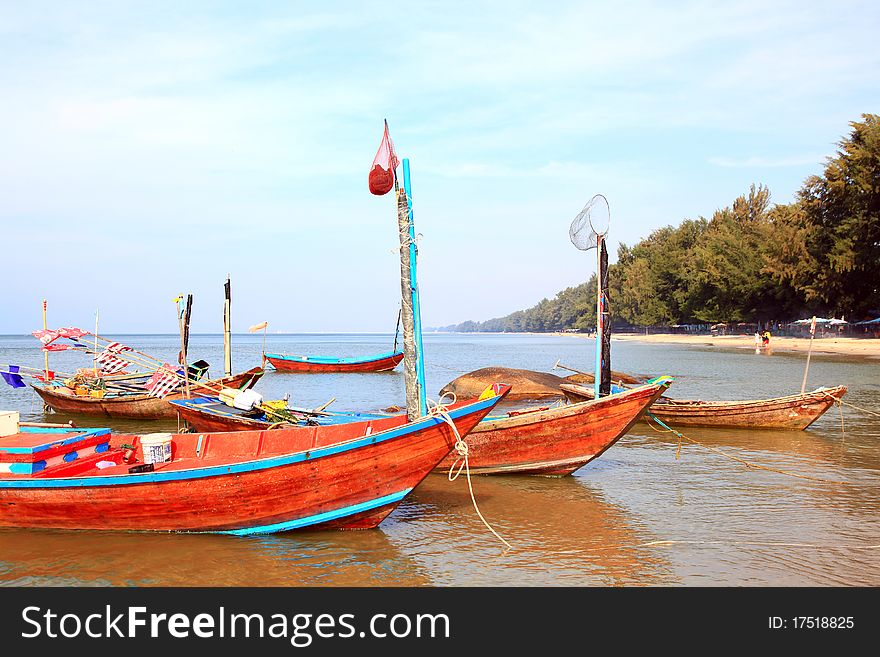 Closeup of fisherman long tail boat on the beach