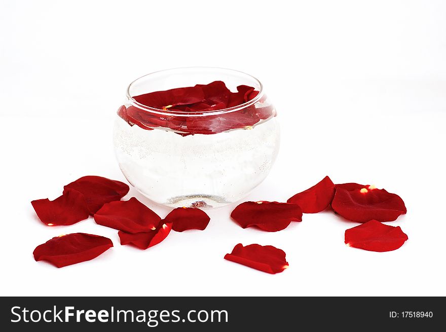 Rose petals and bowl of water