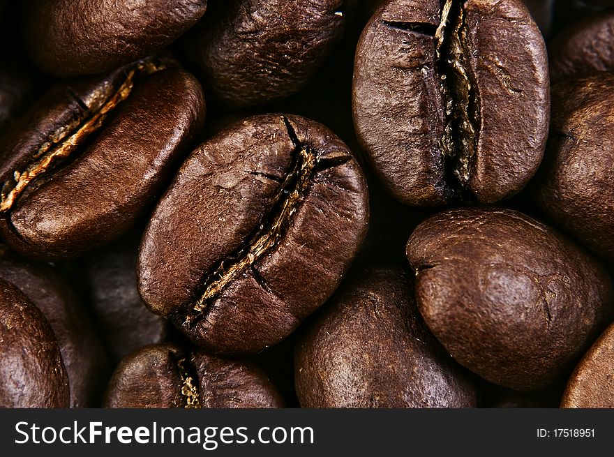 Roasted coffee bean close up