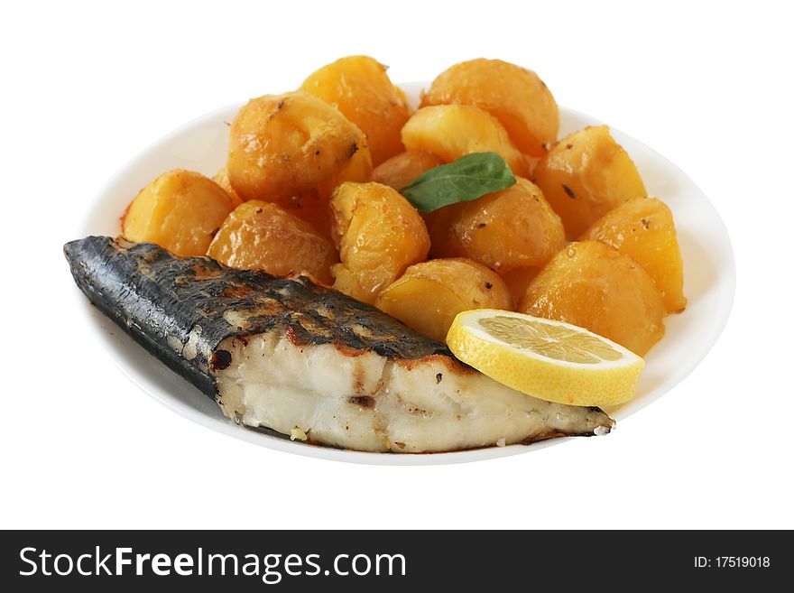 Grilled swordfish with lemon and potato. Grilled swordfish with lemon and potato