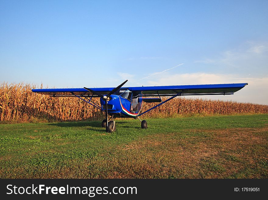 Airplane in a grain field