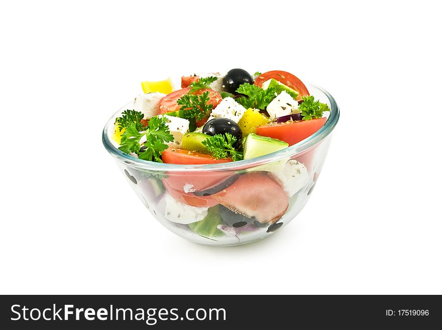 Salad in bowl isolated on white