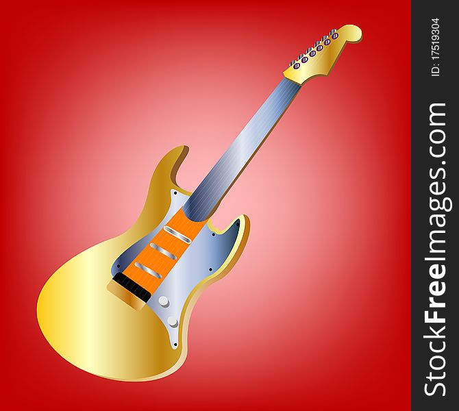 Guitar On Red Background