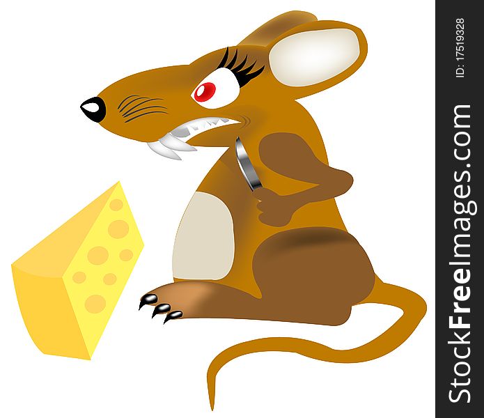 Rat with knife and piece of the cheese. Rat with knife and piece of the cheese