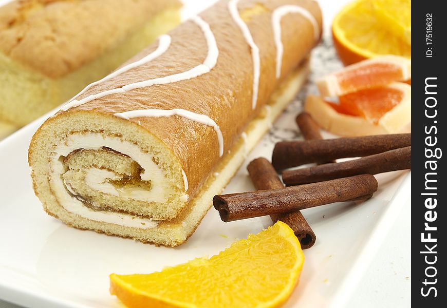 Fresh baked cake with orange