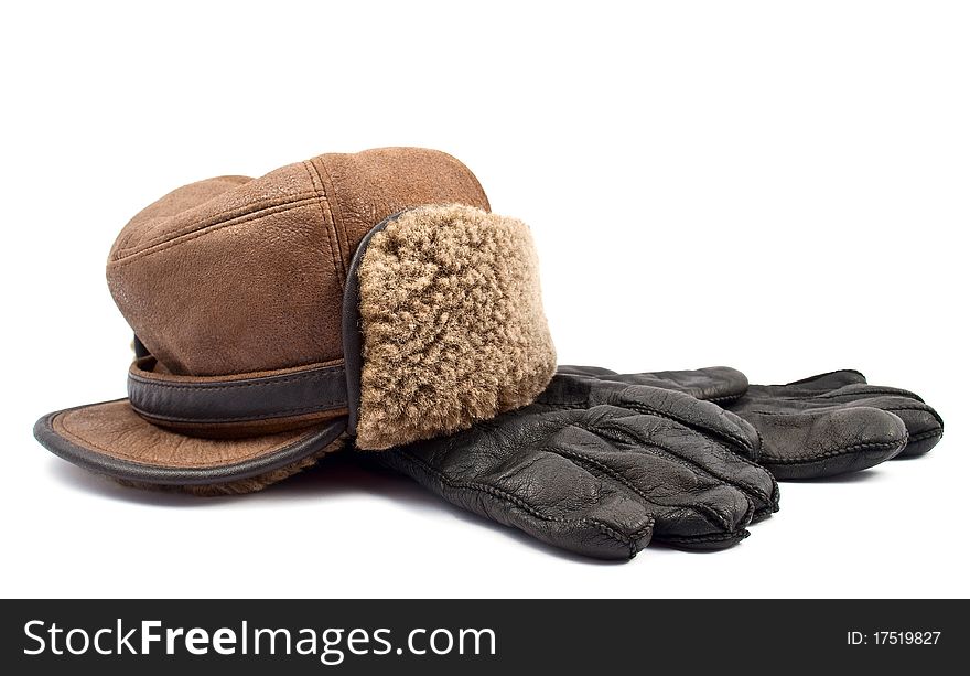 Men's leather cap with a white background