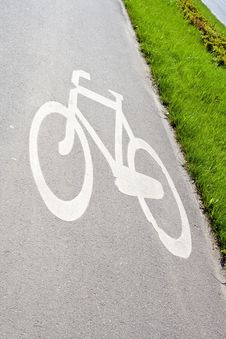 Bike Path In City With Sign Stock Image Bike Path In City With Sign Stock Image
