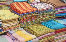 Fabrics At A Market Stall Stock Photos Fabrics At A Market Stall Stock Photos