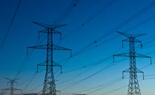 Electrical Towers (Electricity Pylons) At Dusk Royalty Free Stock Image