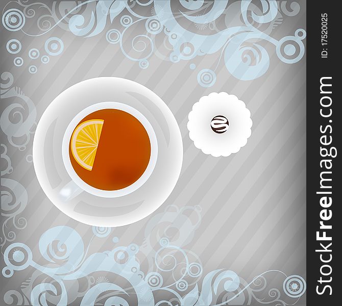 Cup of tea on floral background. Cup of tea on floral background