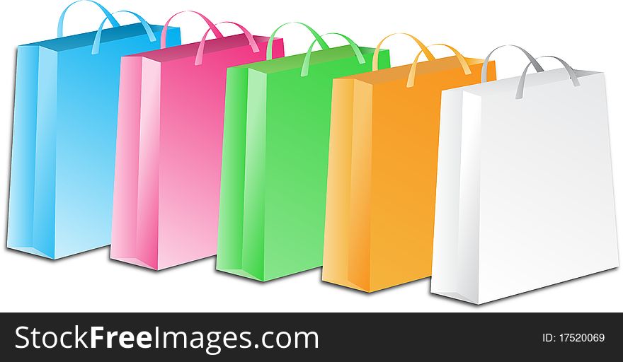 A set of five multi colored shopping bag. A set of five multi colored shopping bag